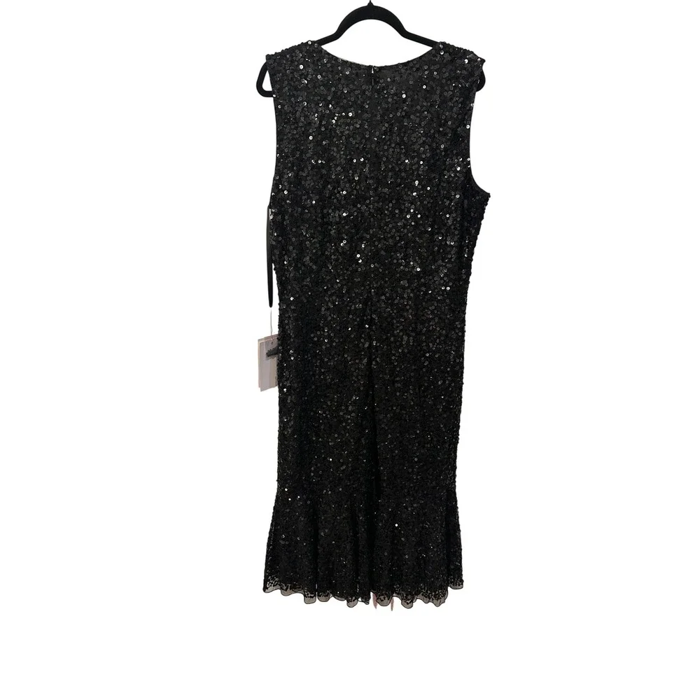 NEW Mac‎ Duggal 5597 Sz 16 Black Sequin Sleeveless Midi Flair Hem Dress